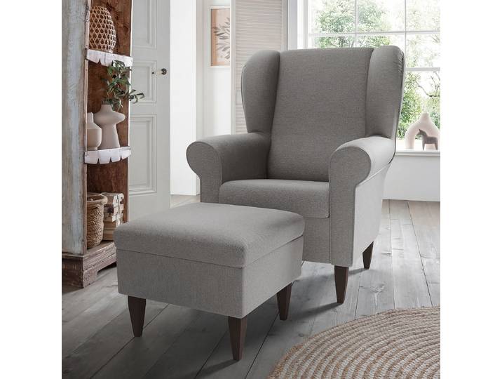 Fauteuil avec pouf optionnel Gris Tissu Fjola Avec repose-pieds
