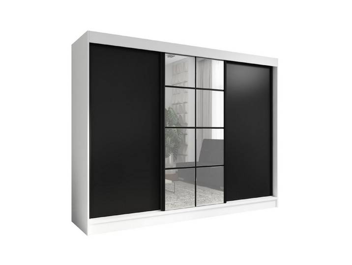 A&J MöbelLand GmbH Schiebetürenschrank ORAVIA mit Spiegel – Breite 200 cm (TOP PRODUKT! Wählen Sie das ideale Modell für Ihr Schlafzimmer! Breite: 200 cm, Höhe: 215 cm, Tiefe: 60 cm, Moderne Möbel mit funktionalem Design und hoher Verarbeitungsqualität) Loft-Design, Spiegelpaneele, großer Stauraum, moderne Schiebetüren