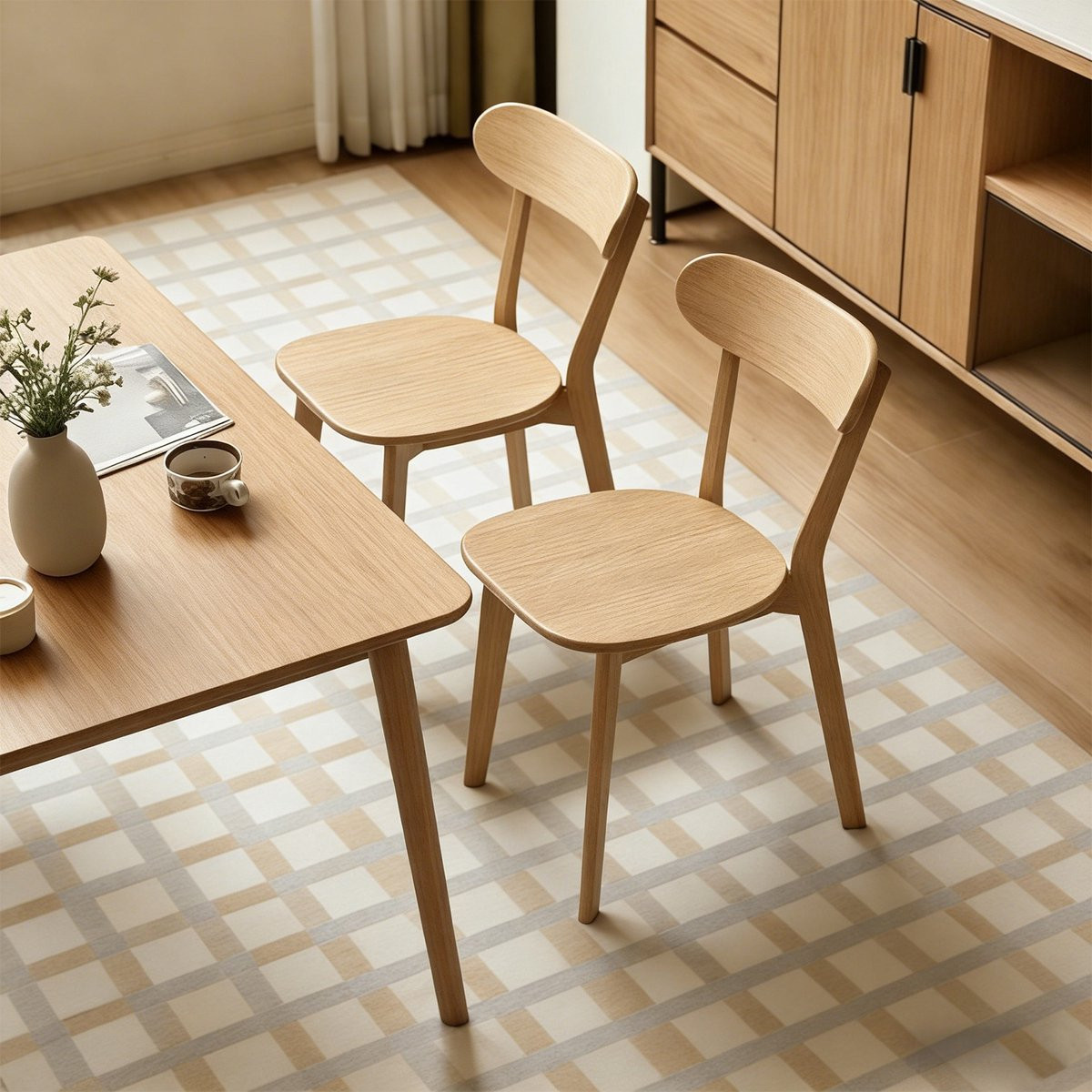 FloraGrace Eetkamerstoel Set van 2 – Mid-Century Stijl – Houtkleur