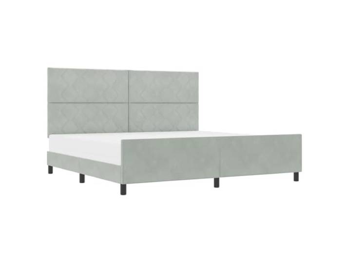 KTHLBRH Boxspringbett mit Kopfteil hellgrau 200 x 200 cm Samt Kopfteil verstellbar 118/128 cm, Basis aus Holz, ohne orthopädischen Lattenrost, für den Innenbereich, Montage erforderlich