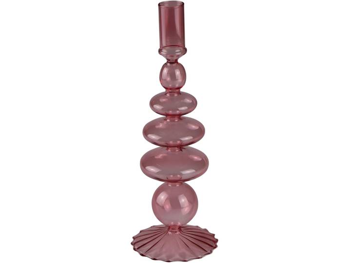 Kerzenständer AM DESIGN aus roséfarbenem Glas , rosa (rosé), B:9,3cm H:26cm, Glas, Kerzenhalter, Kerzenständer, stilvolle Ergänzung für romantische Dekorationen