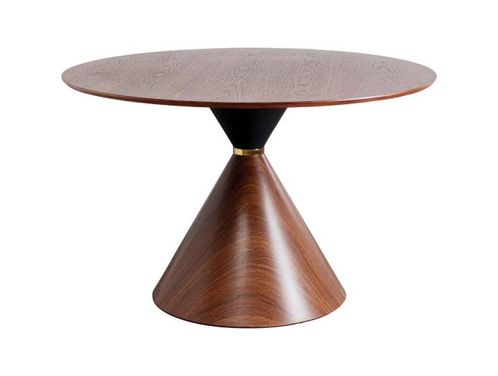 Kare-Design Esstisch, Braun, Holz, Metall, Walnuss, furniert, rund, konisch, 120x76x120 cm, Esszimmer, Tische, Esstische, Esstische rund