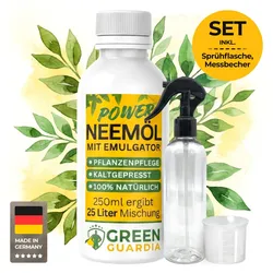Power Neemöl mit Emulgator für Zimmerpflanzen & Garten, sprühfertige Mischung für 25l Mischung, 250ml