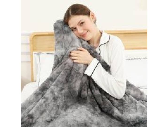 Plaid Chauffant 180x130 cm 1 Personne Couverture Chauffante Lavable Polaire Sherpa Électrique Coloris Gris