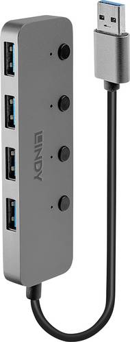 LINDY 43309 USB-Hub 4 Port USB-A USB 3.0 5 GBit/s einzeln schaltbar Grau 4 Port USB 3.0 Hub mit Ein-/Ausschaltern
