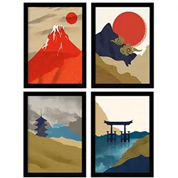 POSTER Set mit 4 japanischen Schreinen A4 Rahmenlos
