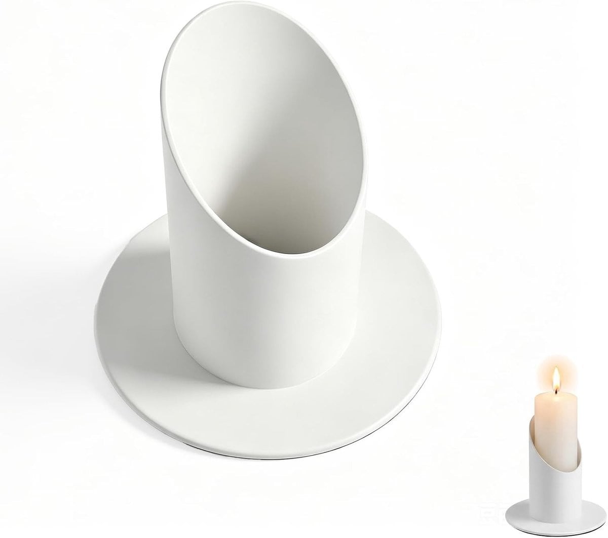 Elegante witte metalen kaarshouder met druppelbescherming voor tealights