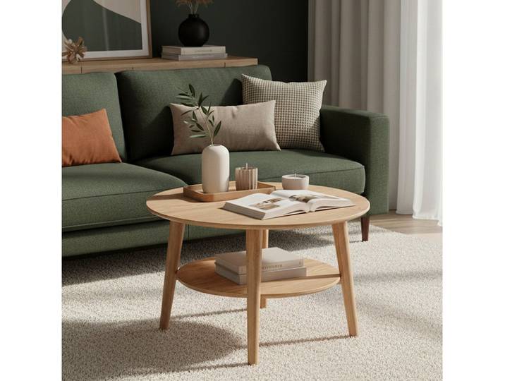 skølm Couchtisch Mjölnir aus Eiche Massivholz (Natur geölt), Wohnzimmertisch Ø70 cm, auch in oval erhältlich