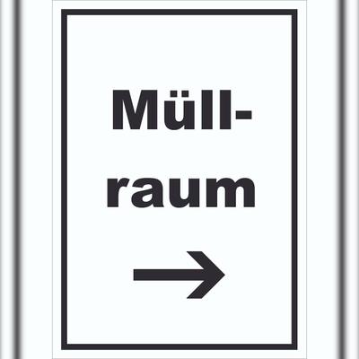 HB-Druck Müllraum Schild mit Text Richtungspfeil rechts Abfall Mülltrennung hochkant A1 (594x841mm)