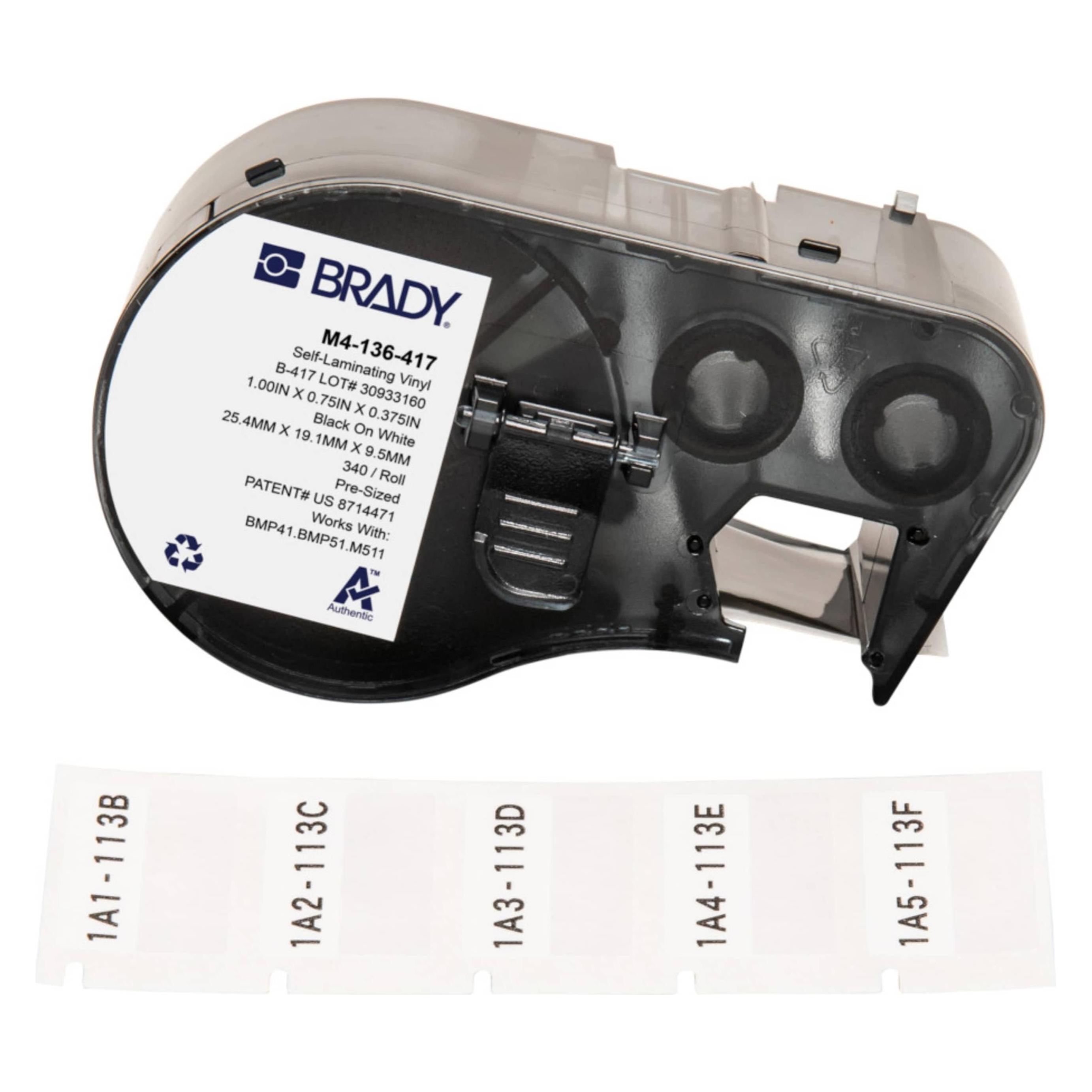 Brady M4-136-417, selbstlaminierendes Vinyl, Weiss/Transparent, 25.40 x 9.53(19.05) mm, permanent (70 mm) (170961)