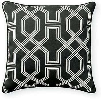 "Lattice Piped Outdoor Pillow - 16"" Square, 16"" Square/Lattice Black - Grandin Road"