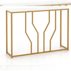 COSTWAY Konsoletisch, Eingangstisch, Schmale Marmor-Optik, Sofatisch mit Geometrischem Metallrahmen, Beistelltisch