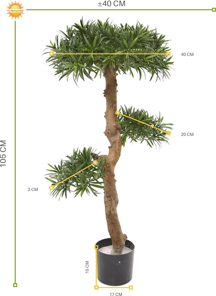 LeopoldFlora Kunst Podocarpus Bonsai Boom - 105 cm - UV-bestendig