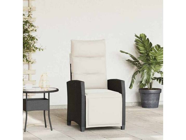 Chaise de jardin inclinable avec table d'appoint noir polyrotin chaise de patio inclinable fauteuil de jardin 4108275