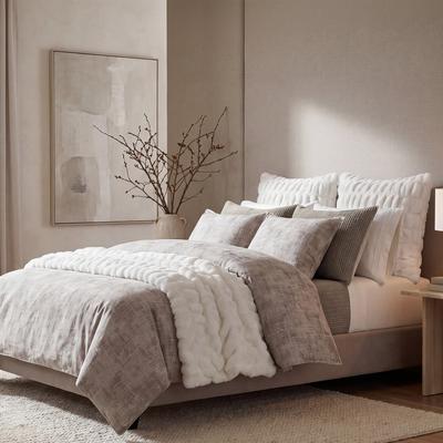 HiEnd Accents Winslow 3 Piece Comforter Set, Gray Crosshatch Textured Jacquard Brushstroke Design, Modern Contemporary Bedding