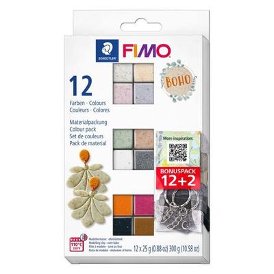 STAEDTLER Modelliermasse Set Fimo effect boho, 12er Set, ofenhärtend
