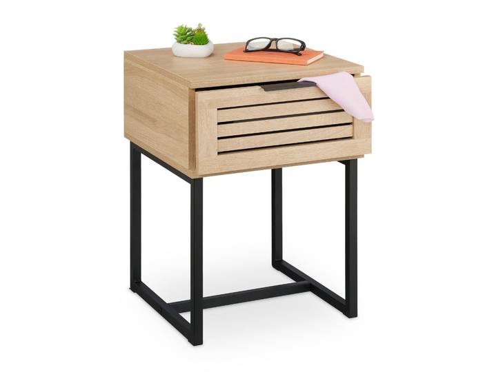 Nachttisch mit Schublade Hellbraun-Schwarz