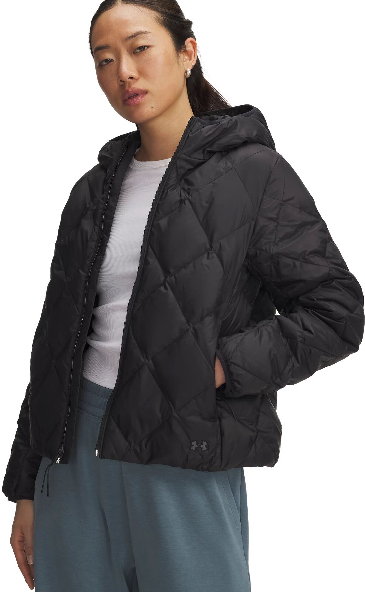 Daunenjacke UNDER ARMOUR, Damen, Gr. XL, schwarz (schwarz,, castlerock), Obermaterial: 100% Nylon. Futter: 100% Nylon. Füllung: 100% Entendaune, Jacken Daunenjacke, für die kalte Jahreszeit geeignet, mit Entendaunenfüllung, aus Nylon schwarz,, castlerock 