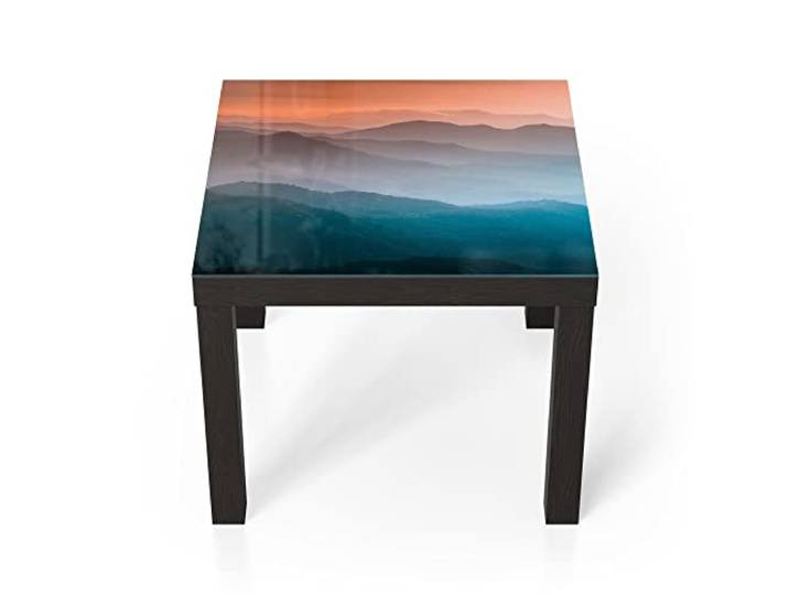 DEQORI Glastisch schwarz klein 55x55 cm Motiv Verschleierte Bergketten ausgefallener Beistelltisch aus Glas Hochglanz Couchtisch fürs Wohnzimmer moderner Couch Tisch mit Design