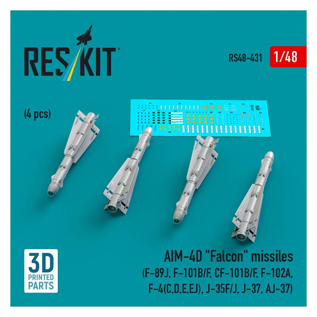ResKit AIM-4D Falcon missiles (4 pcs) (F-89J, F-101B/F, CF-101B/F, F-102A, F-4(C,D,E,EJ), J-35F/J, J-37, AJ (RS48-0431)