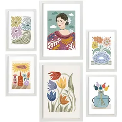 POSTER Set Mit 6 Drucken Garten In Ethnischendruckkollektionen Dekorative Rahmen Für Ihr Wohnzimmer Zuhause Wandkunstdruck A3 & A4 Weißer Rahmen