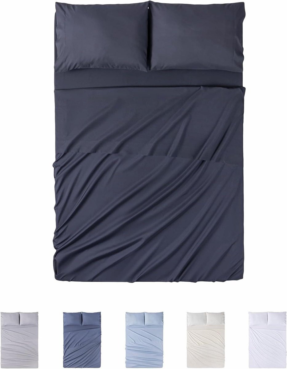 Cama 4-delig beddengoedset van geborsteld microvezel in donkergrijs, 135x190/200 cm