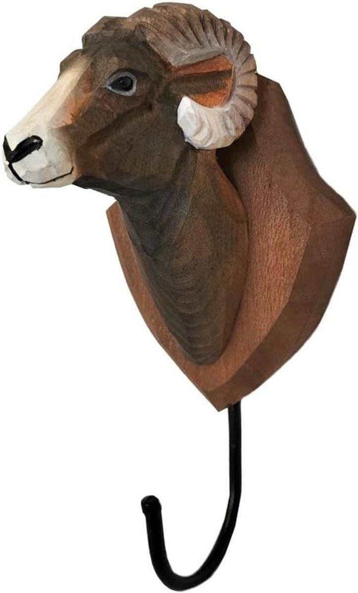 Handgemaakte houten wandhaak met trofeeschild voor kleding in de gang