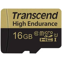 Transcend High Endurance (16 GB, microSDHC, U1, UHS-I), Speicherkarte, Silber, Schwarz