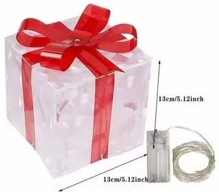 Uplifted Goods Solar Glowing Gift Box Decoration Ornament With Bow For Home And Yard 13cm