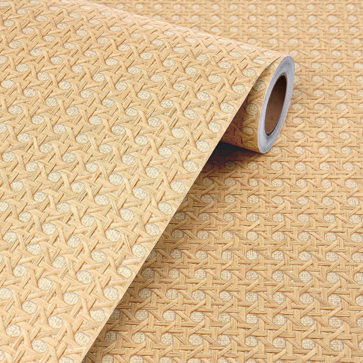 Zelfklevend behang rietlook lichtbruin vinyl rol