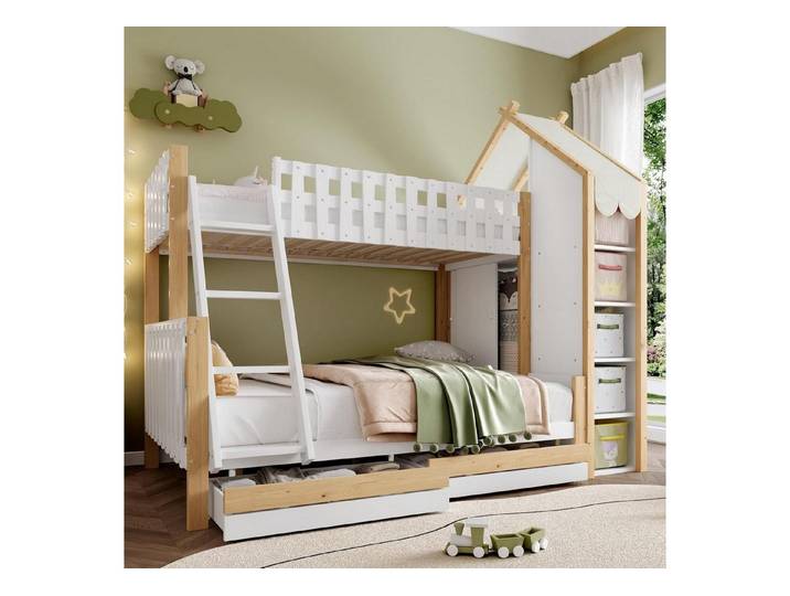 LuxusKollektion Etagenbett Etagenbett 90x200/140x200 weiß+natur (1-St)