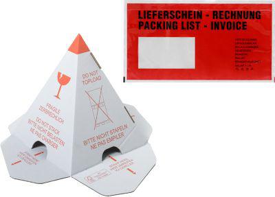 Sparset Palettenhütchen Grünmarie®, 3-D-Effekt, Warndruck, 100 Stück + Dokumententasche Debatin DEBAPAC® PCR Lieferschein/Rechnung, DIN lang, 240 Stück