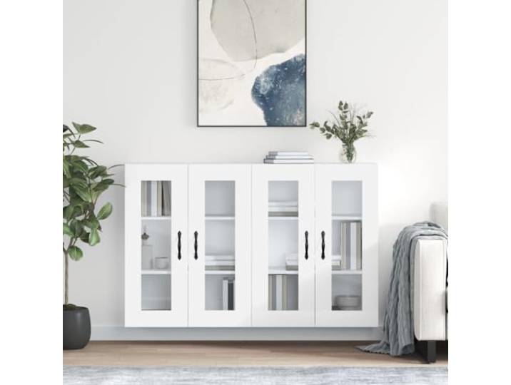 RJPLMFV Wandschränke, 2 Stück, weiß, Holz Glastür, Wandbefestigung, vielseitige Aufbewahrung, feuchtigkeitsbeständig