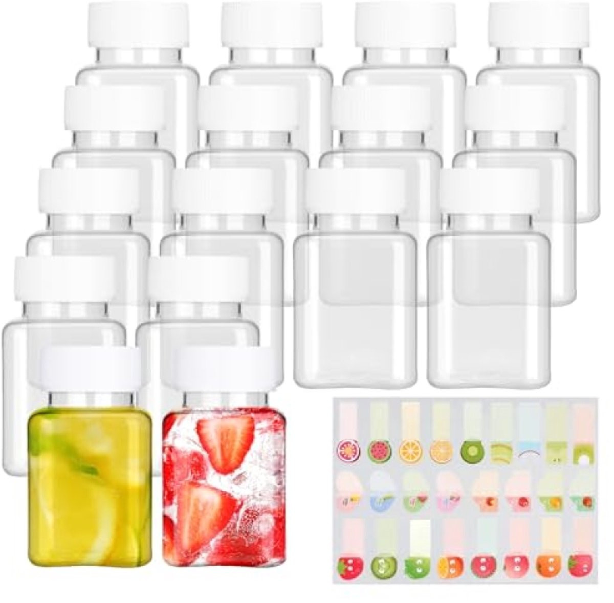16x Herbruikbare Plastic Flessen 100 ml - Transparante BPA-vrije Sapflessen met Waterdichte Stickers - PromoHome