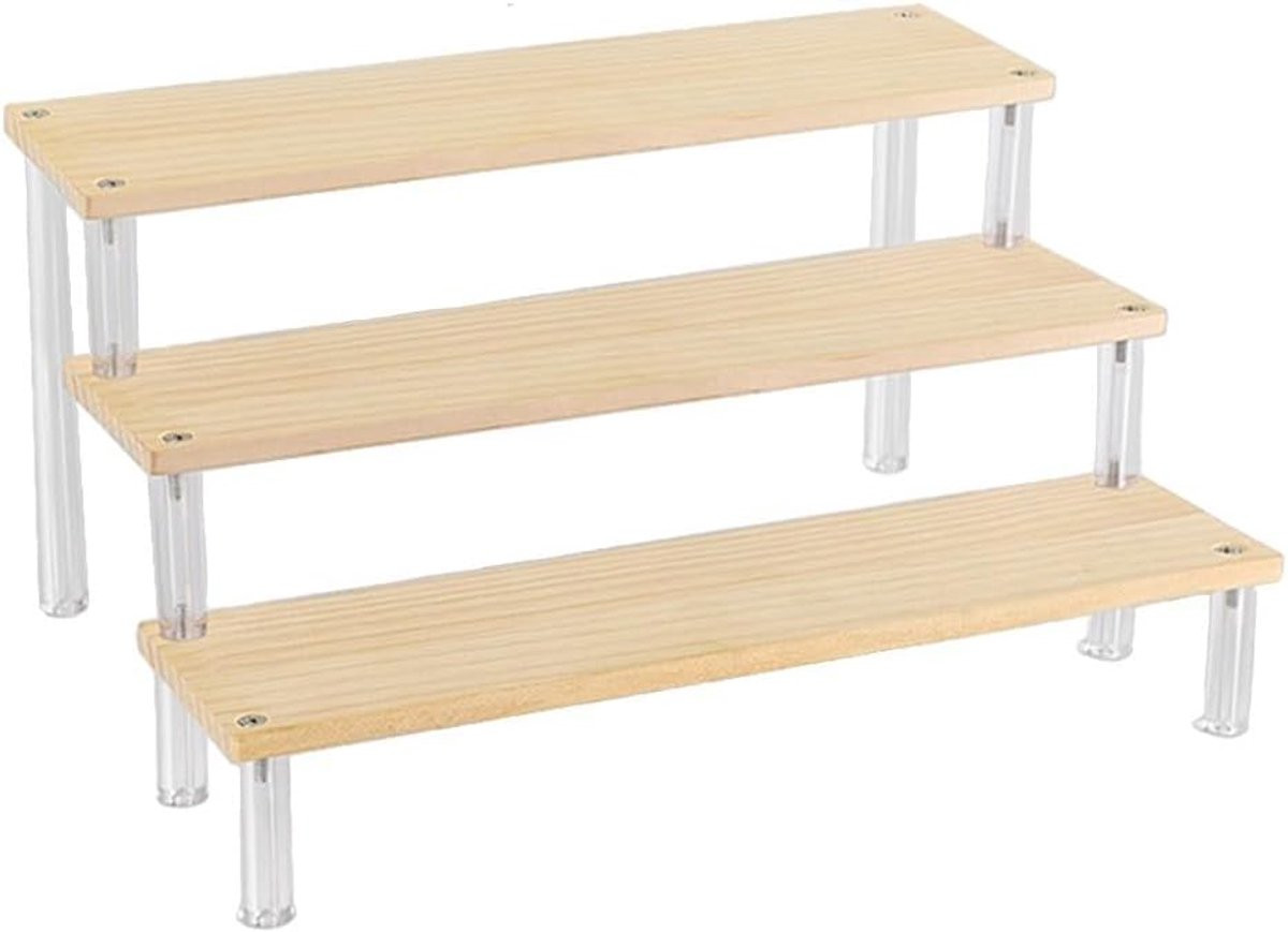 Houten Ladderrek met Acryl Display voor Natuurlijke Organisatie