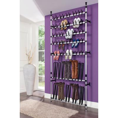 Teleskopregal RUCO, grau (aluminiumfarben, schwarz), B:65cm H:250cm T:20cm, Aluminium, Kunststoff, Regale, Teleskopregal, Aluminium/Kunststoff, für bis zu 50 Paar Schuhe 10 Paar Stiefel
