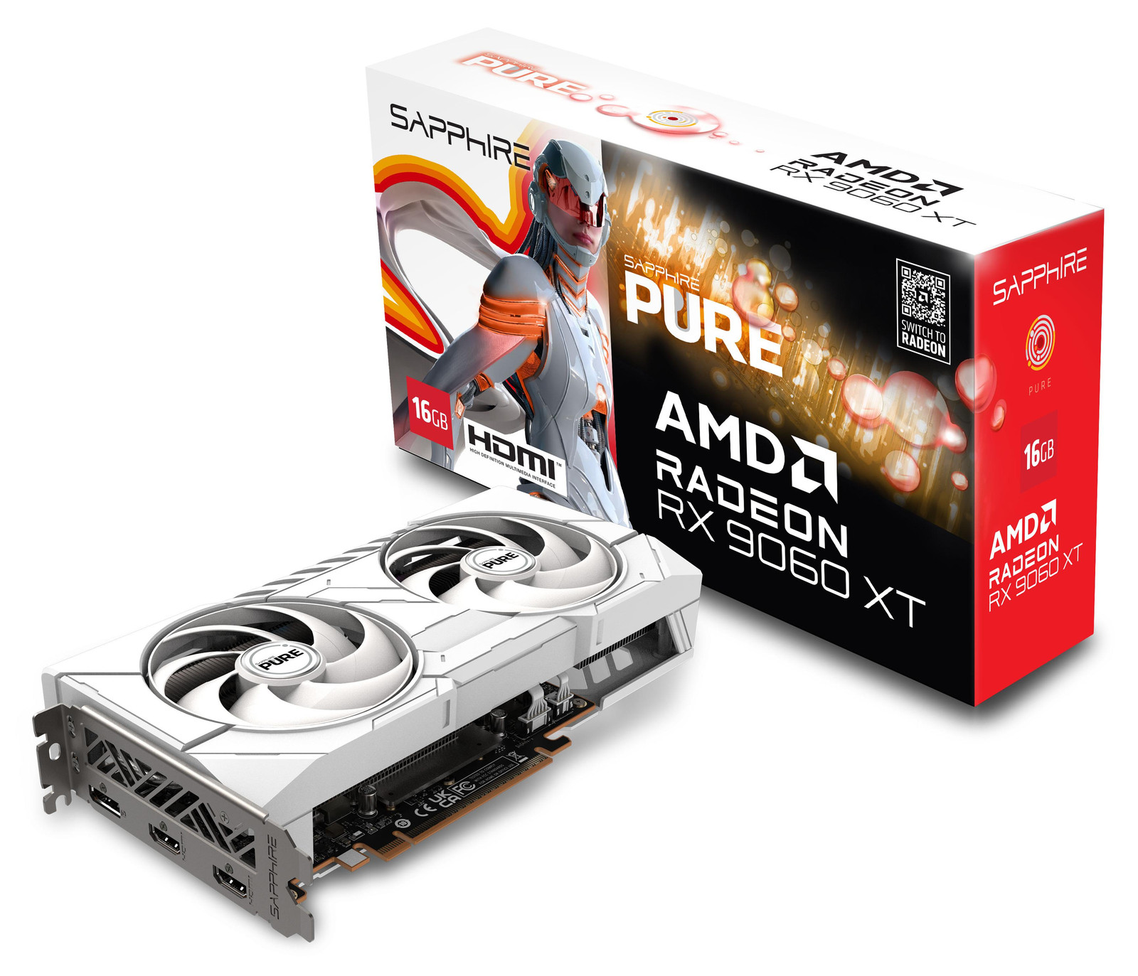 Sapphire Pure Radeon RX 9060 XT 16GB GDDR6 OC Videokaart, wit