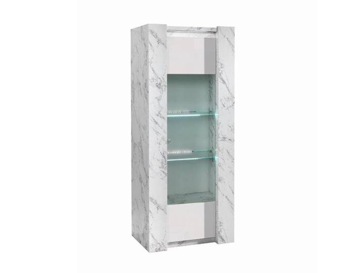 Vitrine 1 porte Clotilda marbré blanc/laqué blanc Marbré Blanc/blanc Brillant - Basika