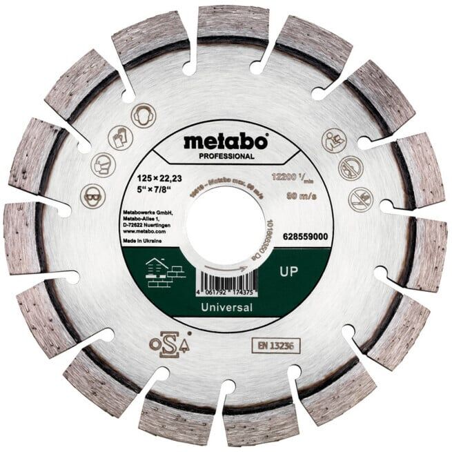 Meule de tronçonnage diamantée 125x22,23mm, « UP », Universal « professional » (628559000) ; Metabo (628559000)