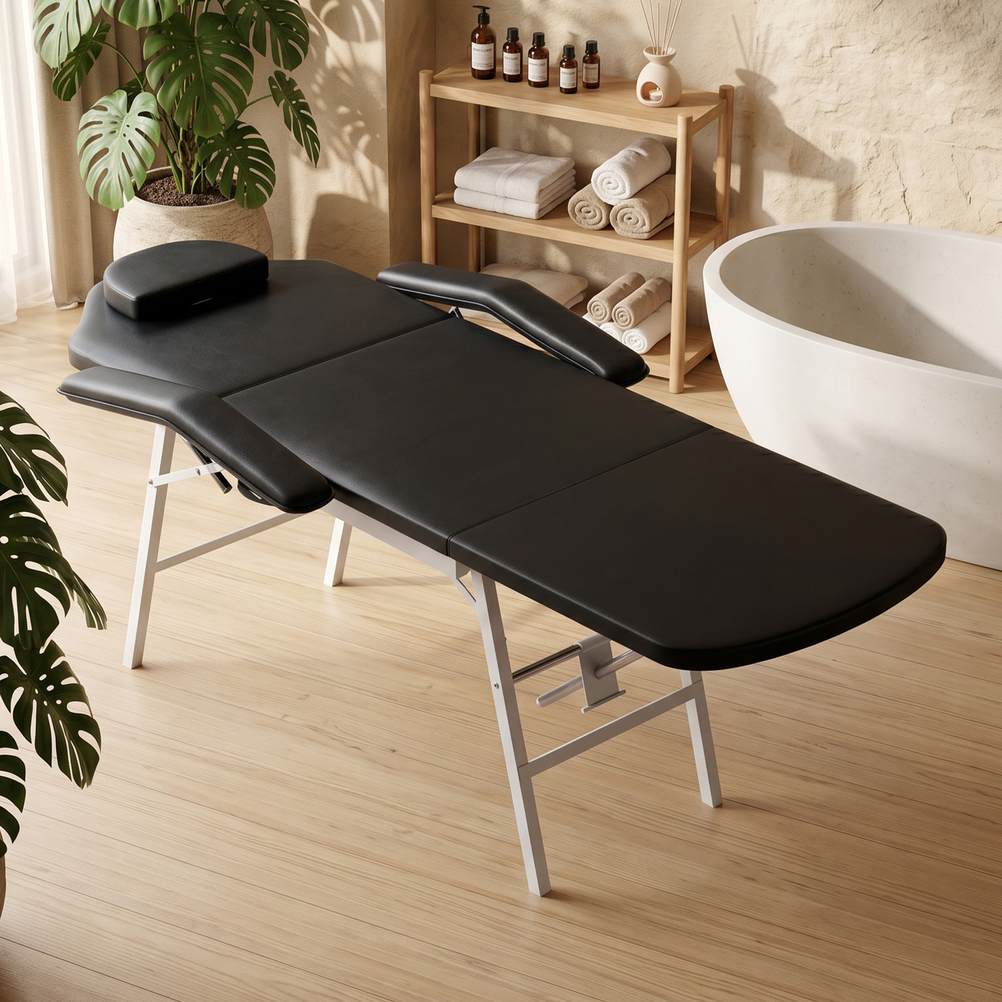 Homcom Lettino da massaggio pieghevole a 3 zone con poggiatesta e braccioli removibili, 182x62 cm, nero   Aosom Italy