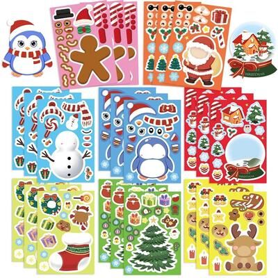 Uplift Essentials "8 Piece Christmas Snowman ""Make A Face"" Puzzle Stickers set D"