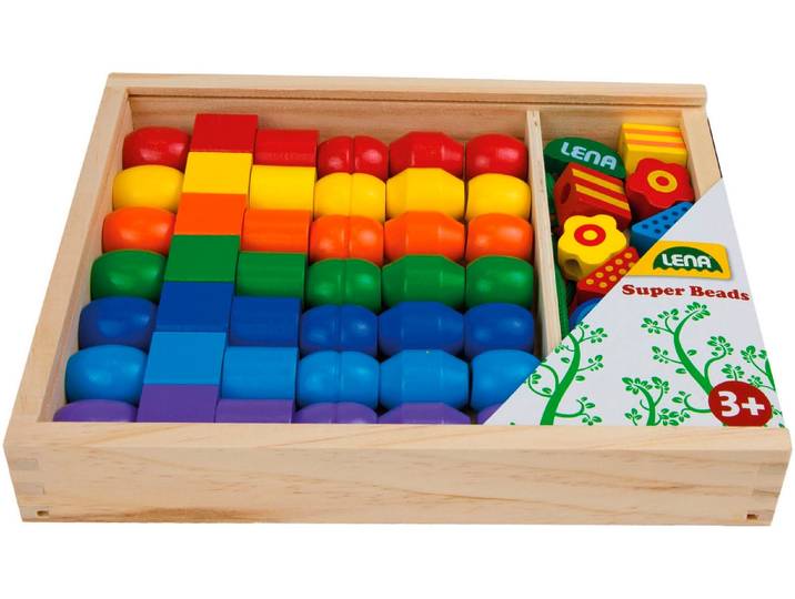 Kreativset LENA Super Beads Holzfädelperlen , bunt, Kreativsets, Kinder, Holz, Kreativset