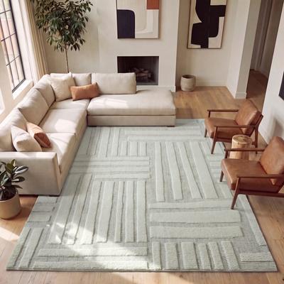 Weston Linear Mosaic Ivory & Gray Handmade Wool Area Rug