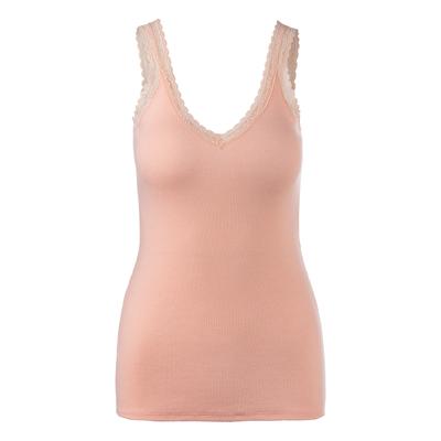 Unterhemd S.OLIVER, Damen, Gr. 44/46, N-Gr, Ärmellos aus Feinripp, orange (pfirsich), Feinripp, Obermaterial: 95% Baumwolle, 5% Elasthan. Spitze: 90% Polyamid, 10% Elasthan, unifarben, V-Ausschnitt, Unterhemden Unterhemd, aus Feinripp,...