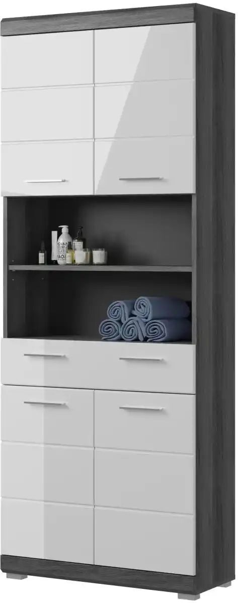 Höffner Hochschrank SCHLOONSEE  Breite 74cm  4 Türen  1 Schubkasten  2 offene Fächer