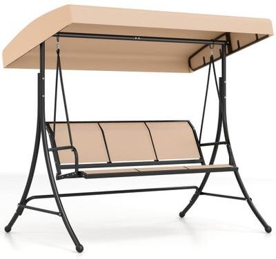 Costway 3-Seat Patio Swing Chair with Adjustable Canopy -Black