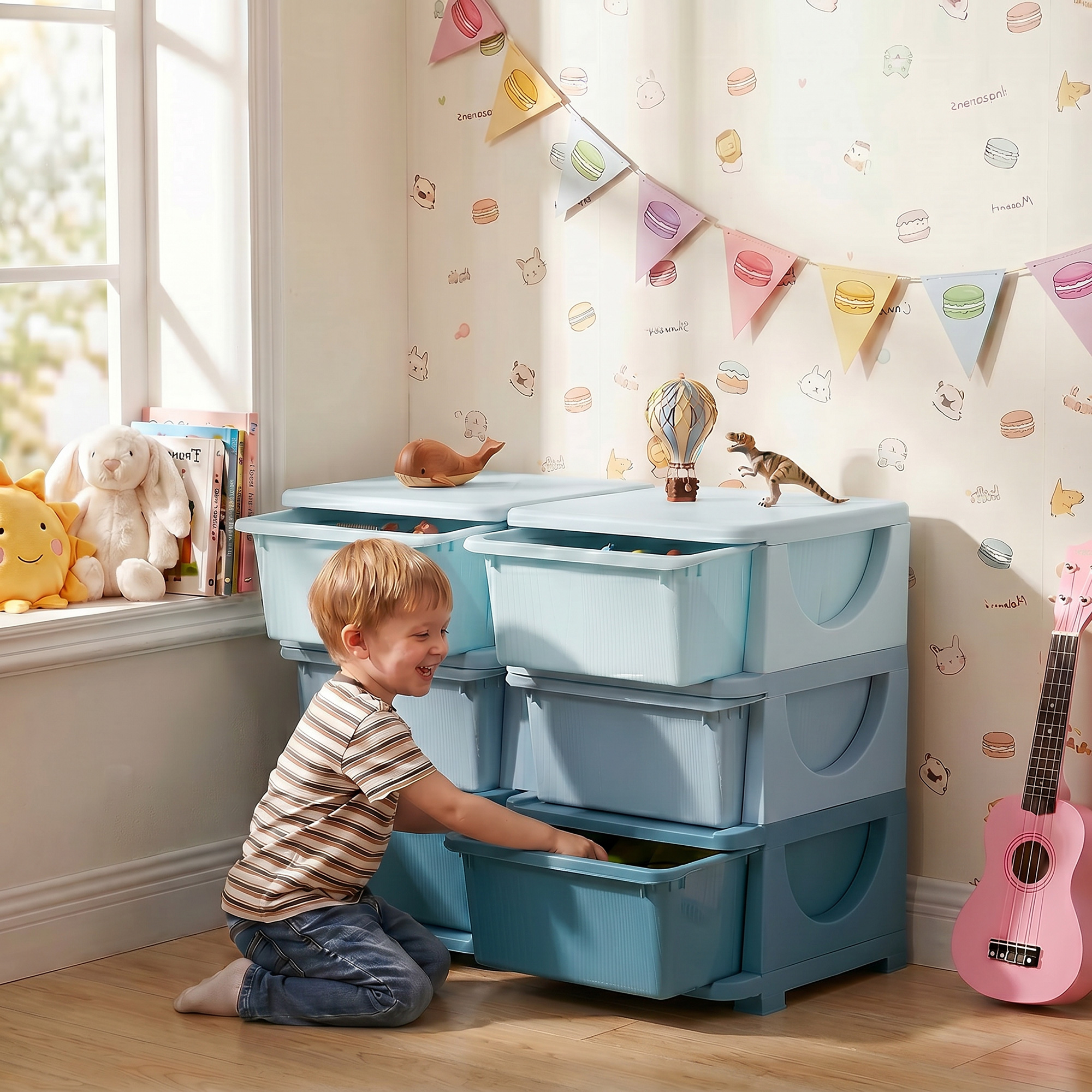 Homcom Cassettiera 6 Cassetti per Bambini 3-6 Anni con Bordi Arrotondati, in PP Blu, 75x37x56.5 cm   Aosom Italy
