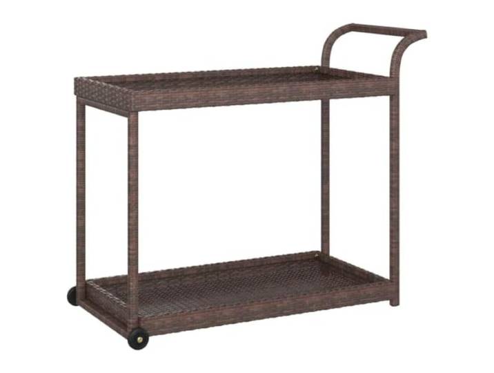 Foknhdi Servierwagen Poly Rattan Barwagen Braun 100x45x83 cm Robuster Rattan-Rollwagen mit pulverbeschichtetem Stahlrahmen, Schiebegriff und 4 Rollen fuer Terrasse, Kueche und Garten.