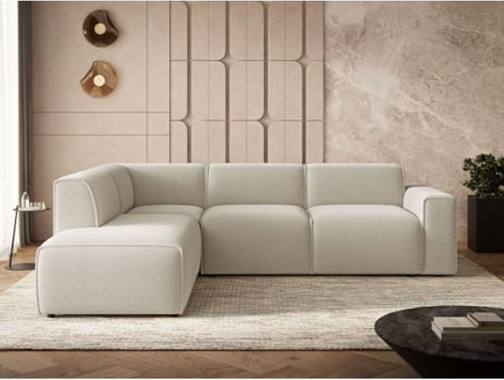GRAINGOLD Eluno Ecksofa 292x220 cm, L-Form Sofa, Sofa für Wohnzimmer, Bouclé Stoff, 4-Sitzer Eckcouch, Modernes Design (Beige, Links)