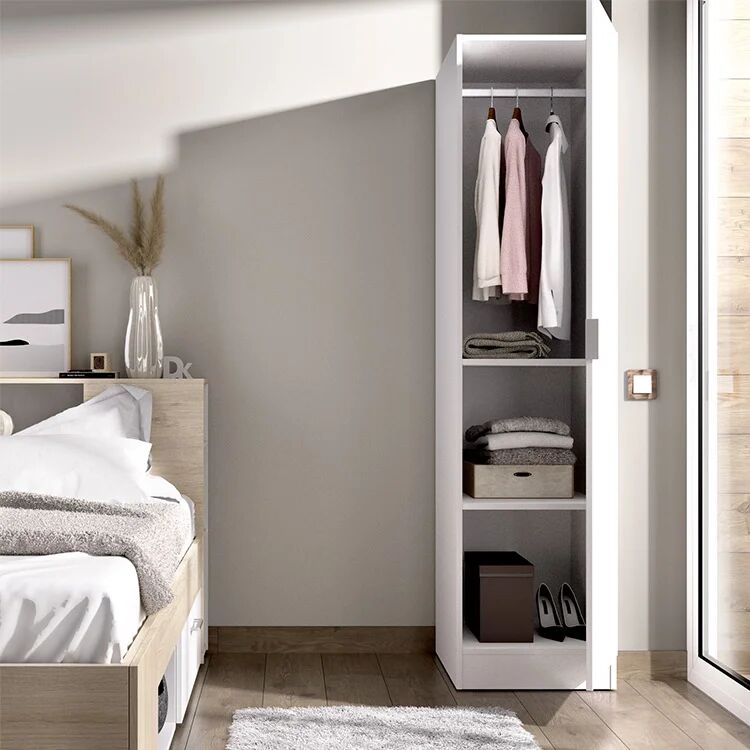 garneroarredamenti Armadio 41x184h cm con barra appendiabiti legno bianco Juan